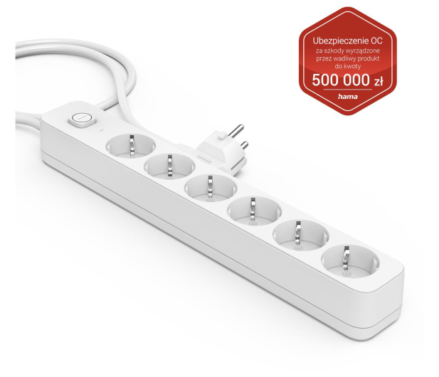 Hama Listwa antyprzepięciowa 6GN SCHUKO, biała, 1,4M, - 1416378 - zdjęcie 2